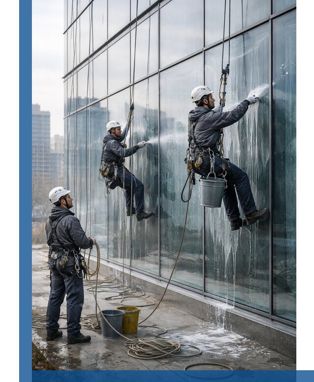 Промышленная мойка панорамных окон на высоте в Острогожске