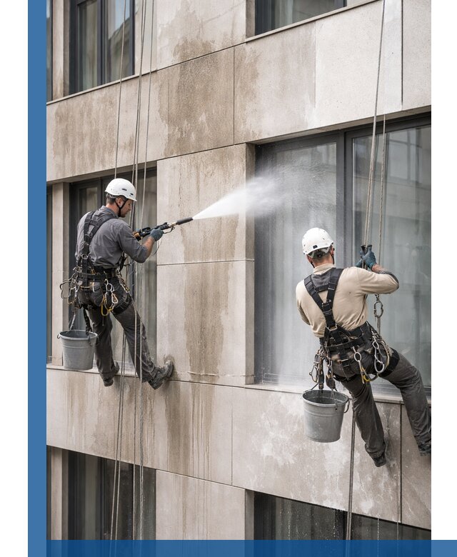 Послестроительная мойка фасада промышленным альпинизмом в Острогожске