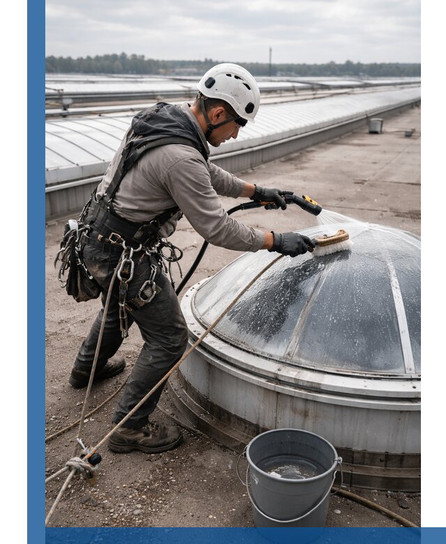 Мойка зенитных фонарей на кровле для промышленных объектов в Острогожске