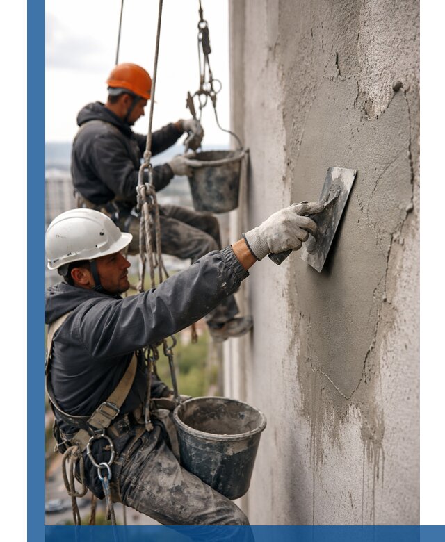 Штукатурка фасада на высоте в Острогожске профессиональные работы