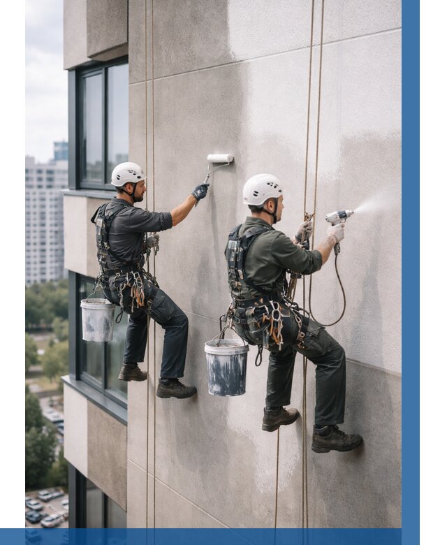 Покраска фасада альпинистами в Острогожске от 313 р. | ВЫСОТНИК-Стг