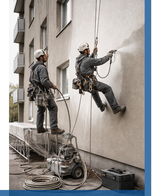 Безвоздушная покраска фасада в Острогожске от 229 р/м² | ВЫСОТНИК-Стг