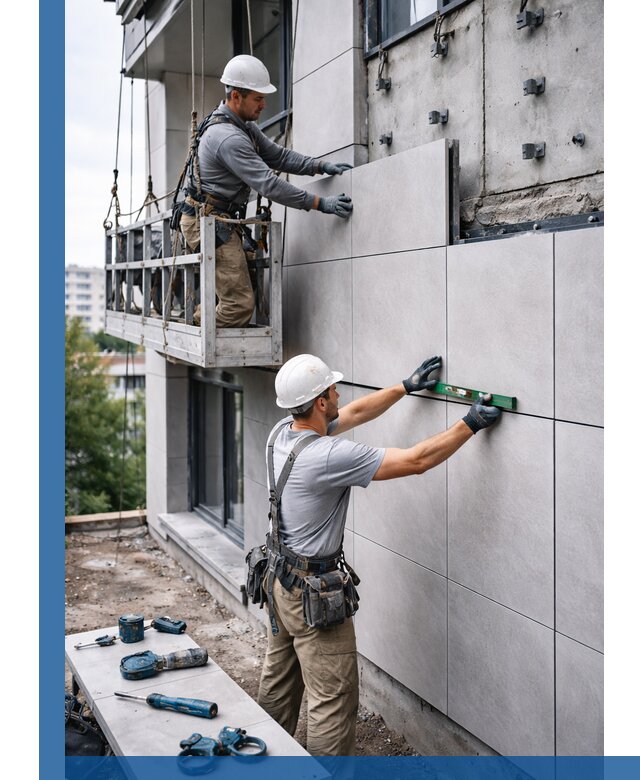 Монтаж керамогранита на фасад в Острогожске под ключ с гарантией качества