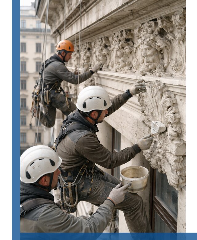 Реставрация фасадной лепнины с высотными работами в Острогожске