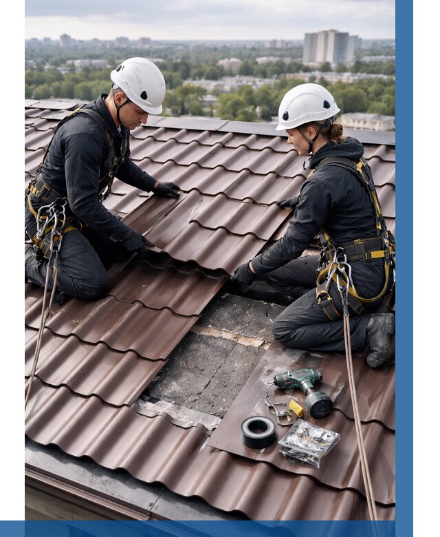 Ремонт металлочерепицы на крыше в Острогожске от 939 р. | ВЫСОТНИК-Стг