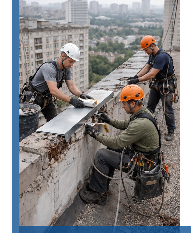 Ремонт парапета на кровле в Острогожске, высотные работы с гарантией