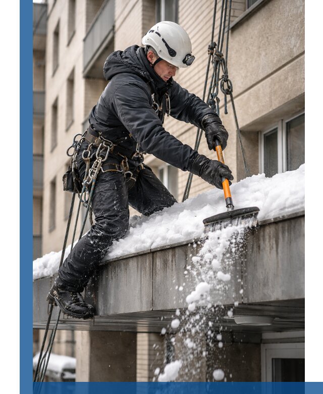 Очистка козырьков от снега в Острогожске круглогодично безопасно