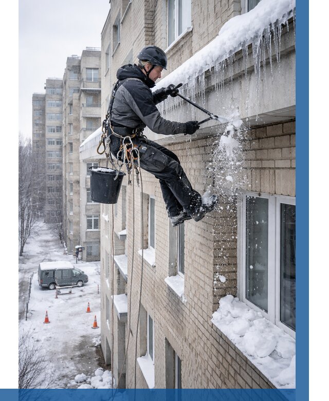 Удаление наледи с карнизов в Острогожске от 365 р. | ВЫСОТНИК-Стг