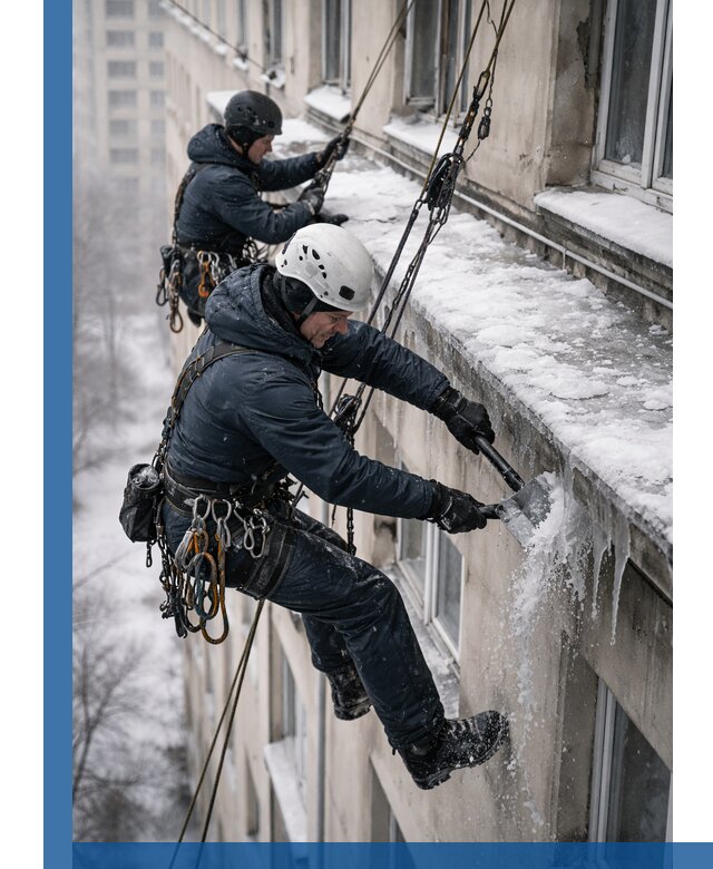 Удаление наледи и сосулек с карнизов в Острогожске профессионально