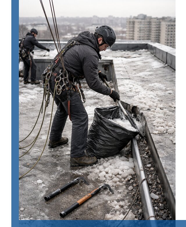 Аварийная очистка кровли в Острогожске от промальпинистов