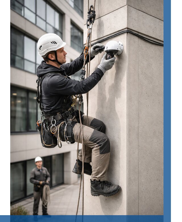 Монтаж камер видеонаблюдения на фасаде в Острогожске от 8866 р.-ВЫСОТНИК-Стг