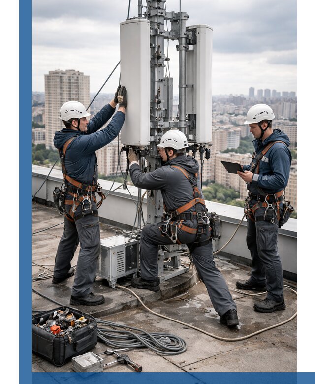 Монтаж антенн связи на крыше в Острогожске с вводом в эксплуатацию