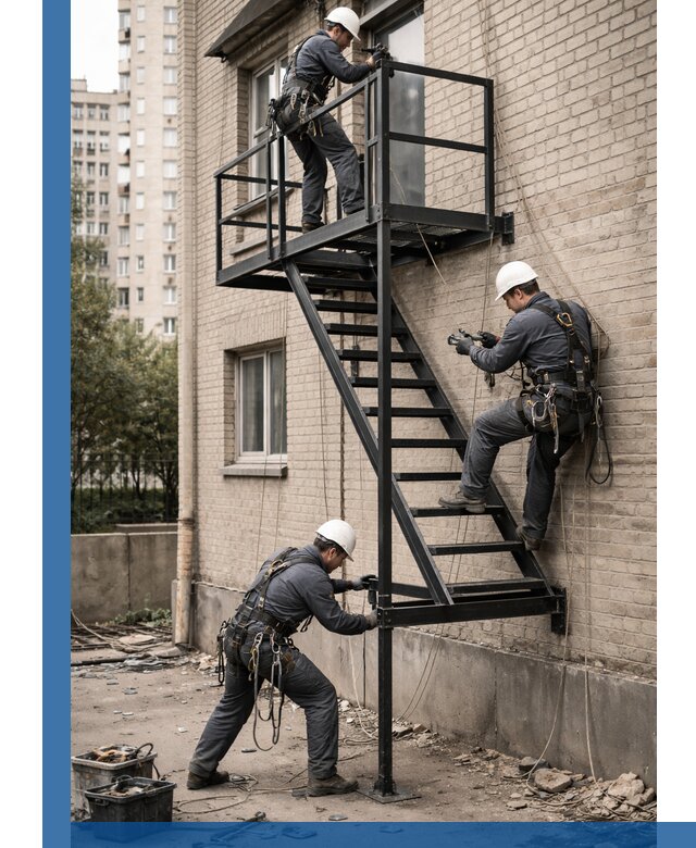 Монтаж пожарной лестницы в Острогожске, установка и крепление