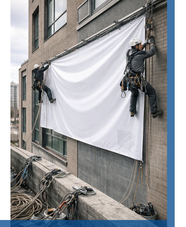 Монтаж баннеров на фасаде в Острогожске от 678 р. заказать ВЫСОТНИК-Стг