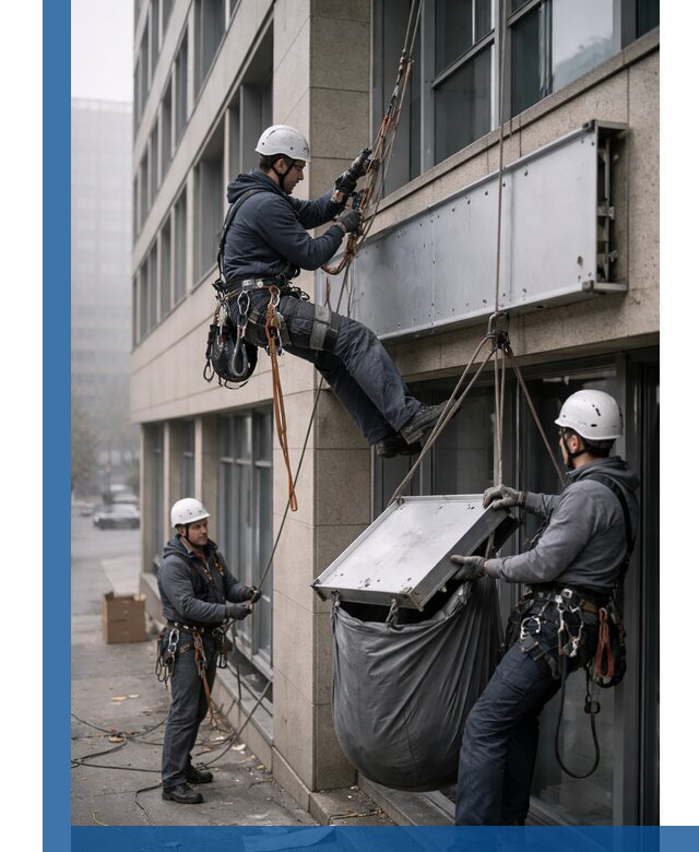 Демонтаж рекламной вывески с высотными работами в Острогожске