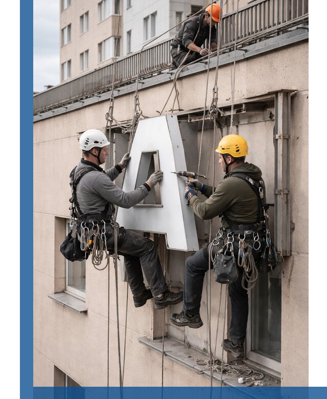 Ремонт и восстановление наружных вывесок на высоте в Острогожске
