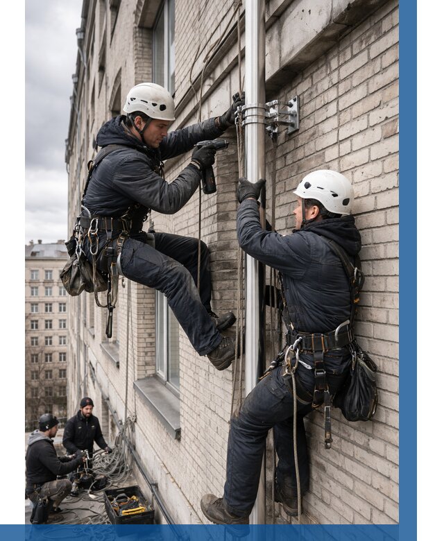 Монтаж флагштока на здании в Острогожске от 6780 р. | ВЫСОТНИК-Стг