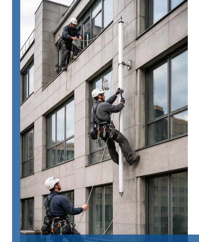 Монтаж флагштока на фасаде здания с креплением и герметикой в Острогожске