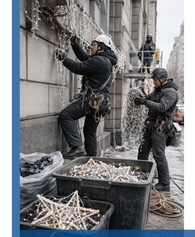 Демонтаж новогоднего оформления и гирлянд в Острогожске