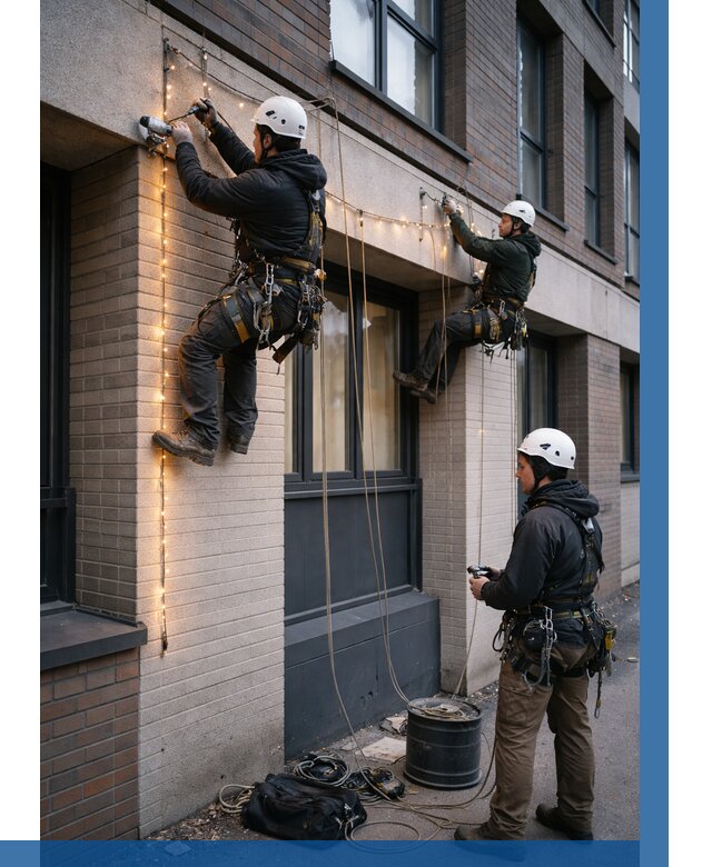 Монтаж гирлянд на фасаде в Острогожске от 3651 р. | ВЫСОТНИК-Стг