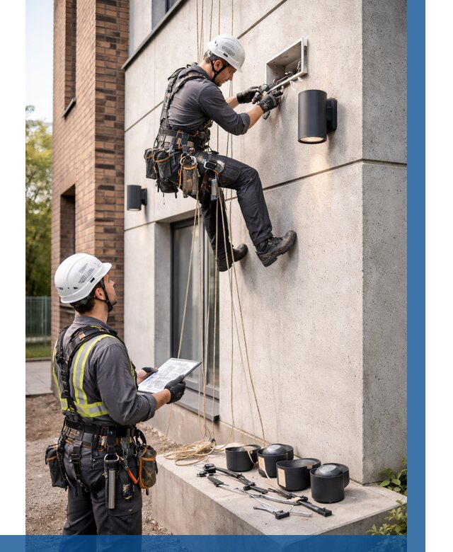 Монтаж фасадного освещения в Острогожске от 2608 р. | ВЫСОТНИК-Стг