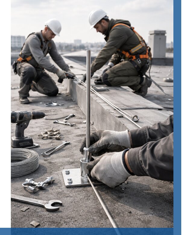 Монтаж молниезащиты на кровле в Острогожске цена от 26078 р. | ВЫСОТНИК-Стг