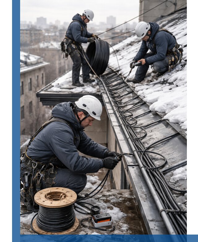 Монтаж греющего кабеля на кровле в Острогожске под ключ